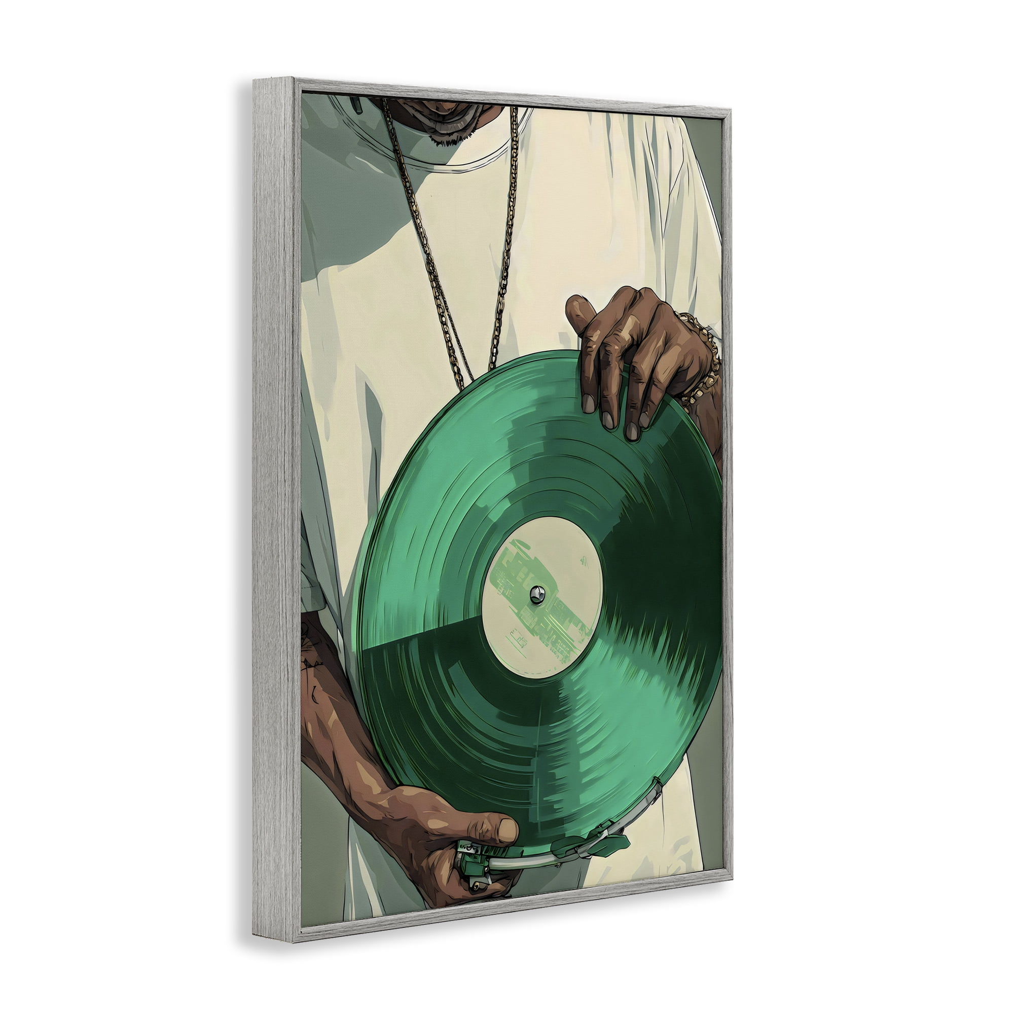 Stupell Industries Green Vinyl Record Portrait Gray Framed Giclee Art, design by Franklyn Gregory