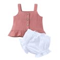 thumbnail image 1 of Godderr Newborn Girls Solid Color Suspender Off-Shoulder Top Shorts Suspender Top Shorts Two-Piece Set 3-24M, 1 of 5
