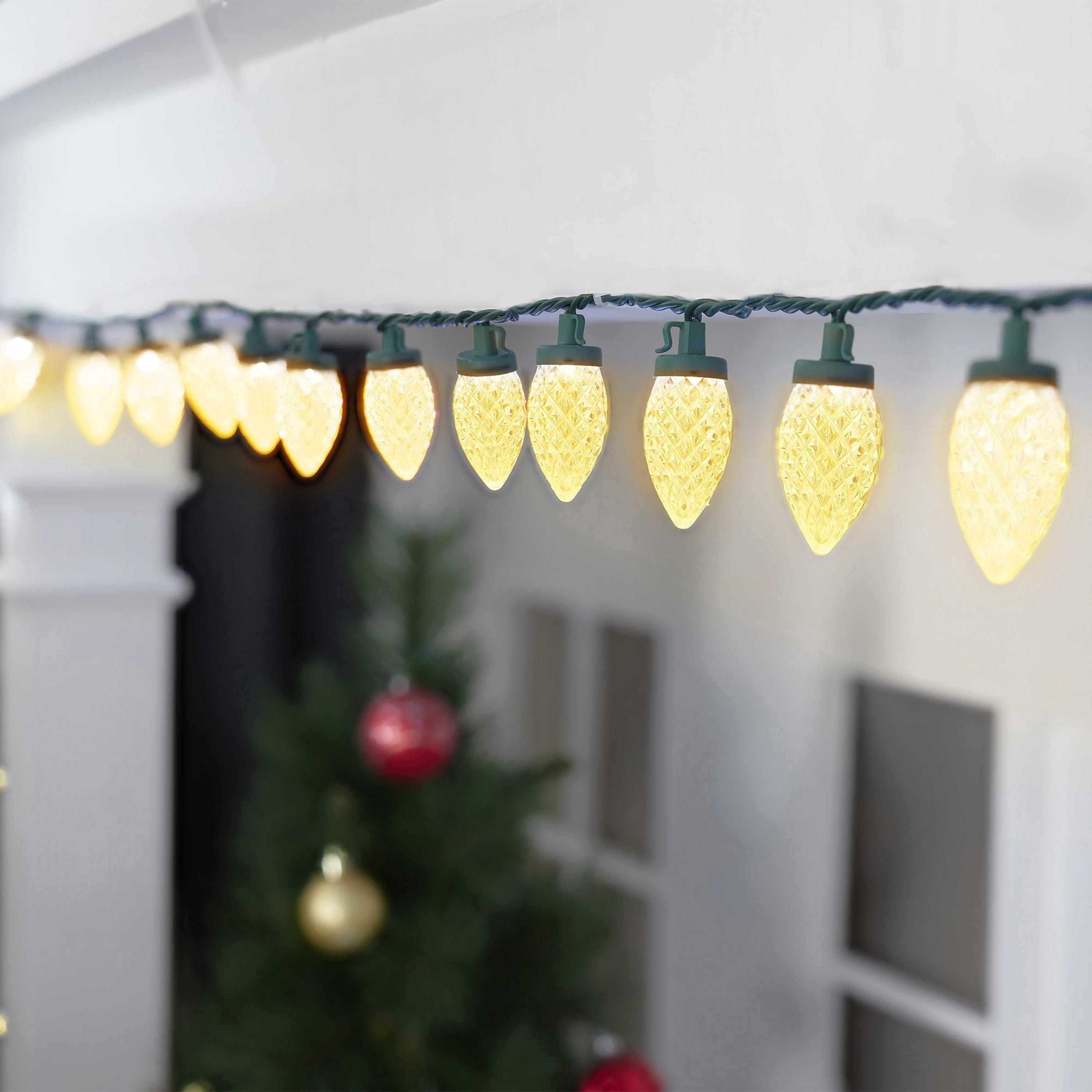 Indoor/Outdoor 100-Count LED Diamond-Cut C9 Christmas String Lights, Warm White, Green Wire, 58.5', by Holiday Time