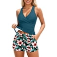 thumbnail image 2 of EliteGoogv Tankini Outfit For Women Bikini Top With Skirted Bottom Two Piece Bathing Suit Summer Beach Pool Swimwear Dark Blue, 2 of 5
