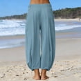 thumbnail image 6 of AnuYalue Womens Baggy Wide Leg Pants Loose Elastic Waisted Harem Beach Palazzo Trousers with Pockets Boho Hippie Pants, 6 of 7