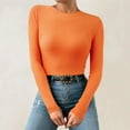 thumbnail image 2 of BKQCNKM Sweaters For Women Women Casual Multicolor Basic Round Neck Solid Color Knit Long Sleeve Bodysuit Top Crop Tops For Women Womens Fall Fashion 2023 D One Size, 2 of 4