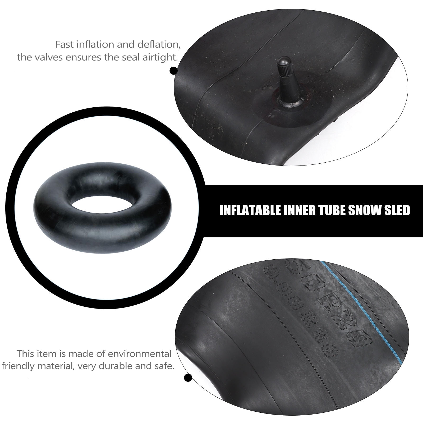 FONDOTIN Inflatable Snow Sled in Black, Thickened Material with Fast Deflation Valve for Outdoor Winter Sliding Fun