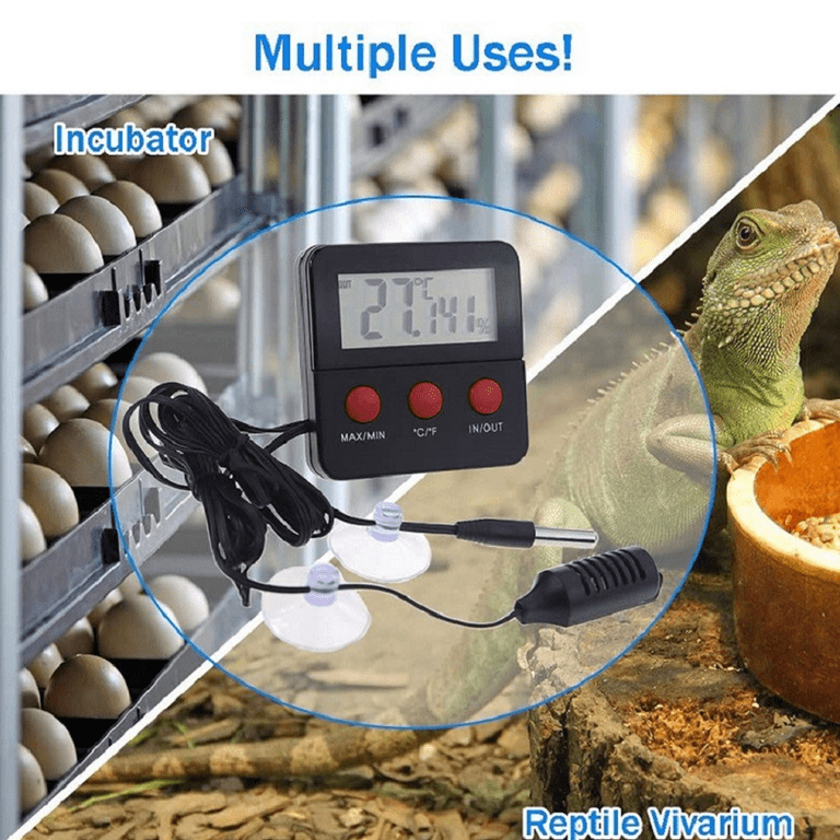 Digital Reptile Thermometer and Humidity Gauge Remote Probes Terrarium  Reptile Hygrometer Thermo Humidor Tank Cage Incubator Brooder Indoor Outdoor