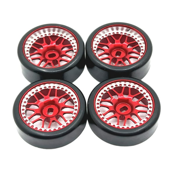 Llanta de rueda de Metal Bewildely 27mm 4 piezas Compatible con neumático de derrape de aleación dura 1/28 Wltoys rojo