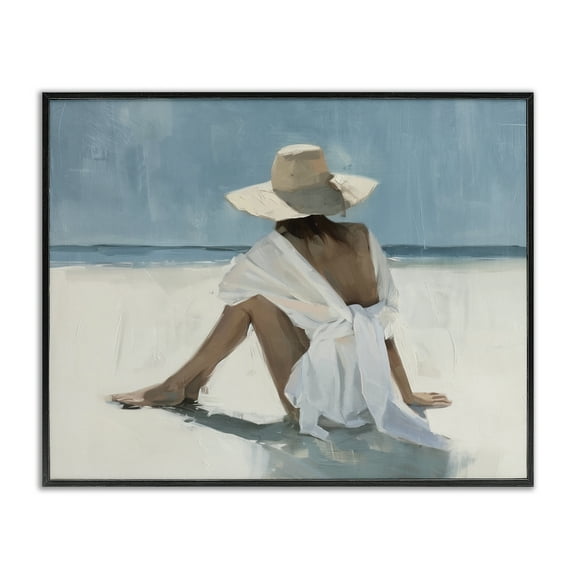 Stupell Industries Ocean Dream Woman People Painting Black Framed Art Print Wall Art, 14 x 11