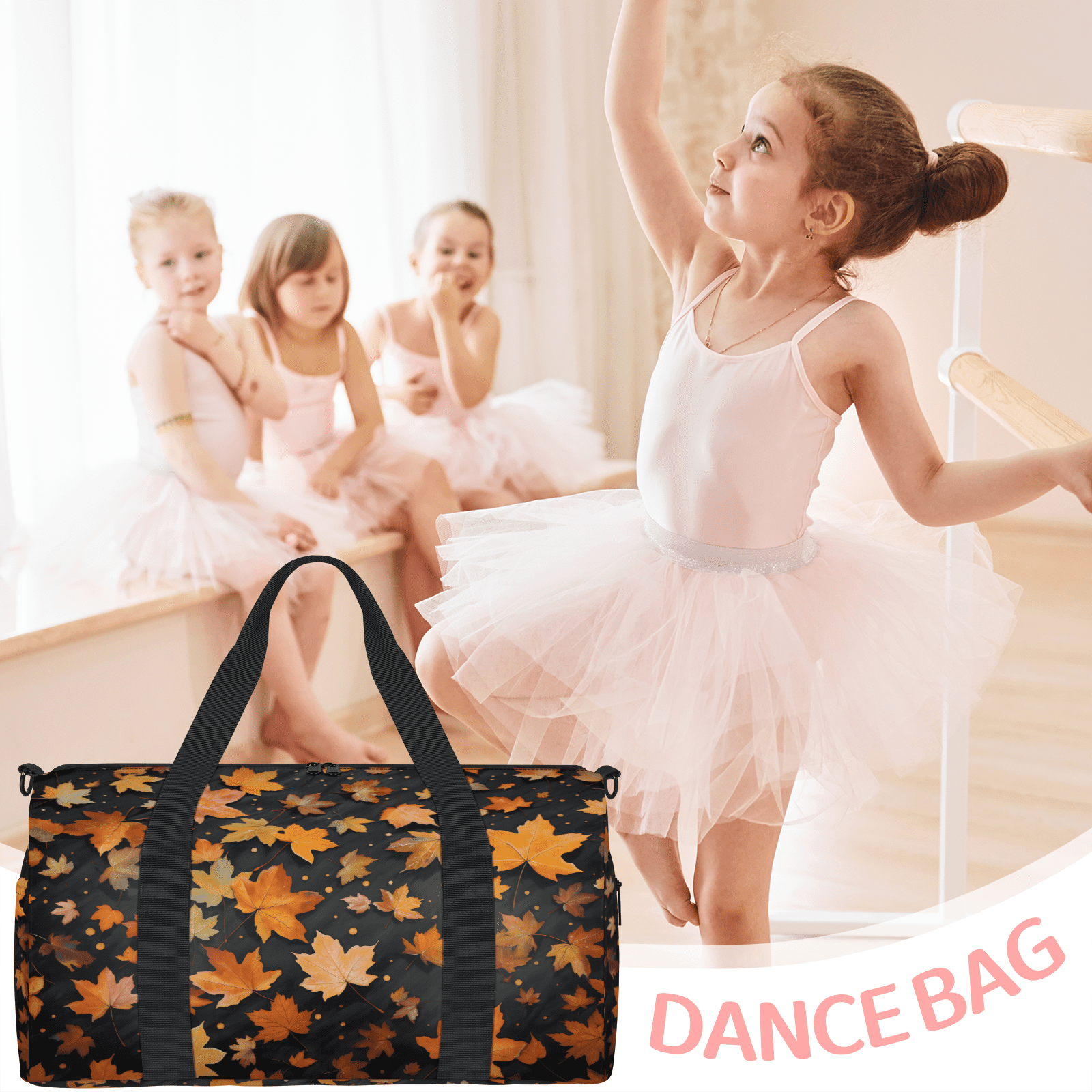 Herdesigns Maple Leaves Gym Bag for Women, Duffle Bag for Travel Sport, Lightweight Waterproof Carry on Weekender Overnight Dance Yoga Workout Bags
