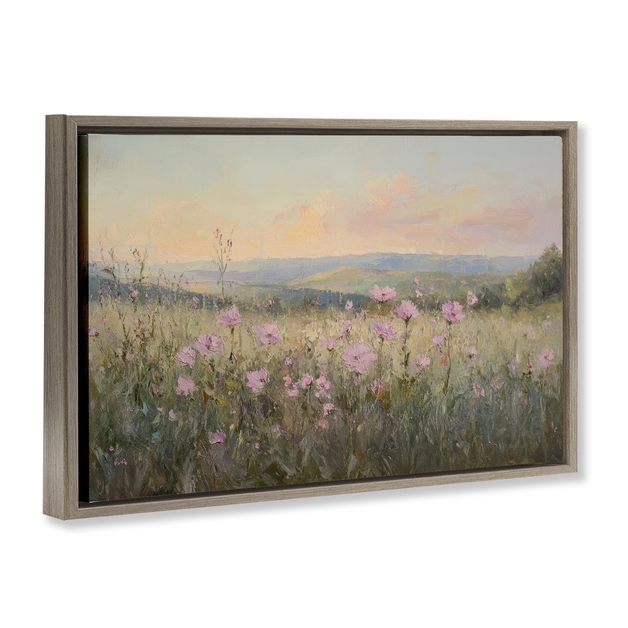 Stupell Industries Tranquil Meadow At Dawn Brown Framed Floater Canvas Wall Art, design by Petal Prints Design