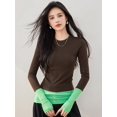 thumbnail image 2 of Camiseta de dos piezas falsa Y2K para mujer, remera de retazos a la moda con cuello redondo, camisetas de manga larga ajustadas retro Harajuku de otoño, 2 of 4