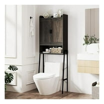 YQJIAJU Over The Toilet Storage Cabinet, Farmhouse Bathroom Cabinet Above Toilet with Double Doors, Adjustable Shelves, Metal Stand, Freestanding Bathroom Space Saver for Restroom, Laundry