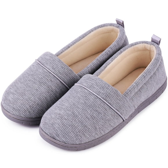 HomeTop Women's Comfort Cotton Knit Memory Foam House Shoes Light Weight Terry Cloth Loafer Slippers