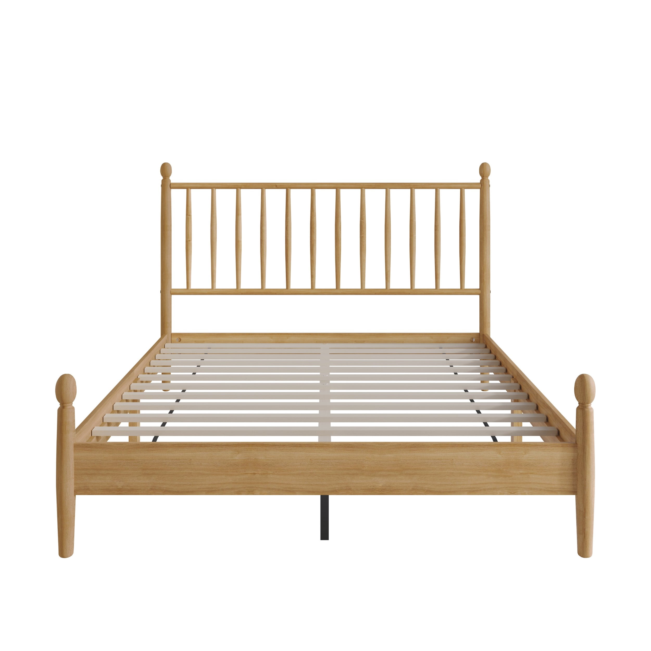 Home Design Downey Solid Wood Twin Platform Bed With Spindle Headboard, No Box Spring Required, Light Oak