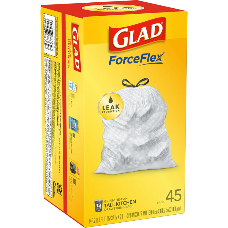 Glad Tall Kitchen Drawstring Trash Bags, 13 Gallon, 45 Count (Pack of 4)