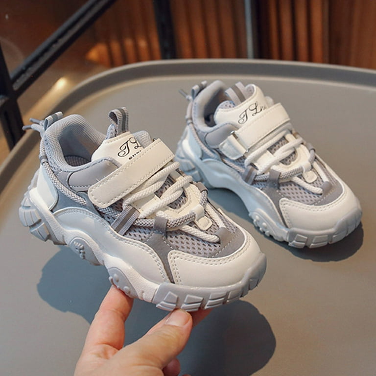 KaLI store Toddler Girl Shoes Girls Tennis Shoes Lightweight Breathable Sneakers Lace up Running Shoes Grey 11