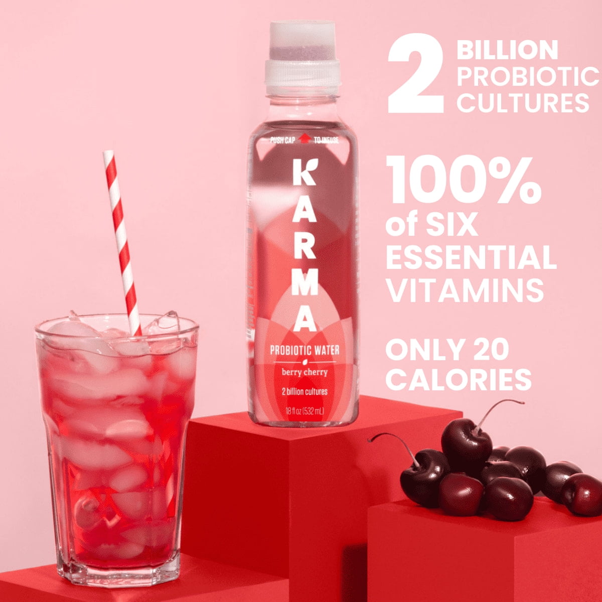(4 pack) Karma Probiotic Water, Berry Cherry, 18 fl. oz., 1 Count Bottle