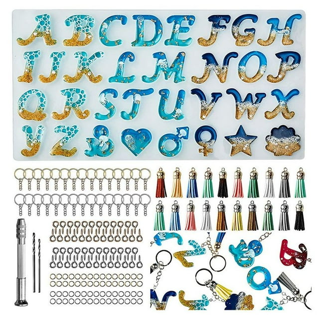 Kit de Molde de Resina de Letras Inversas, Molde de Silicona para Resina DIY, Juego de FabricacióN de Llaveros de Resina Epoxi Decorativos y Letras
