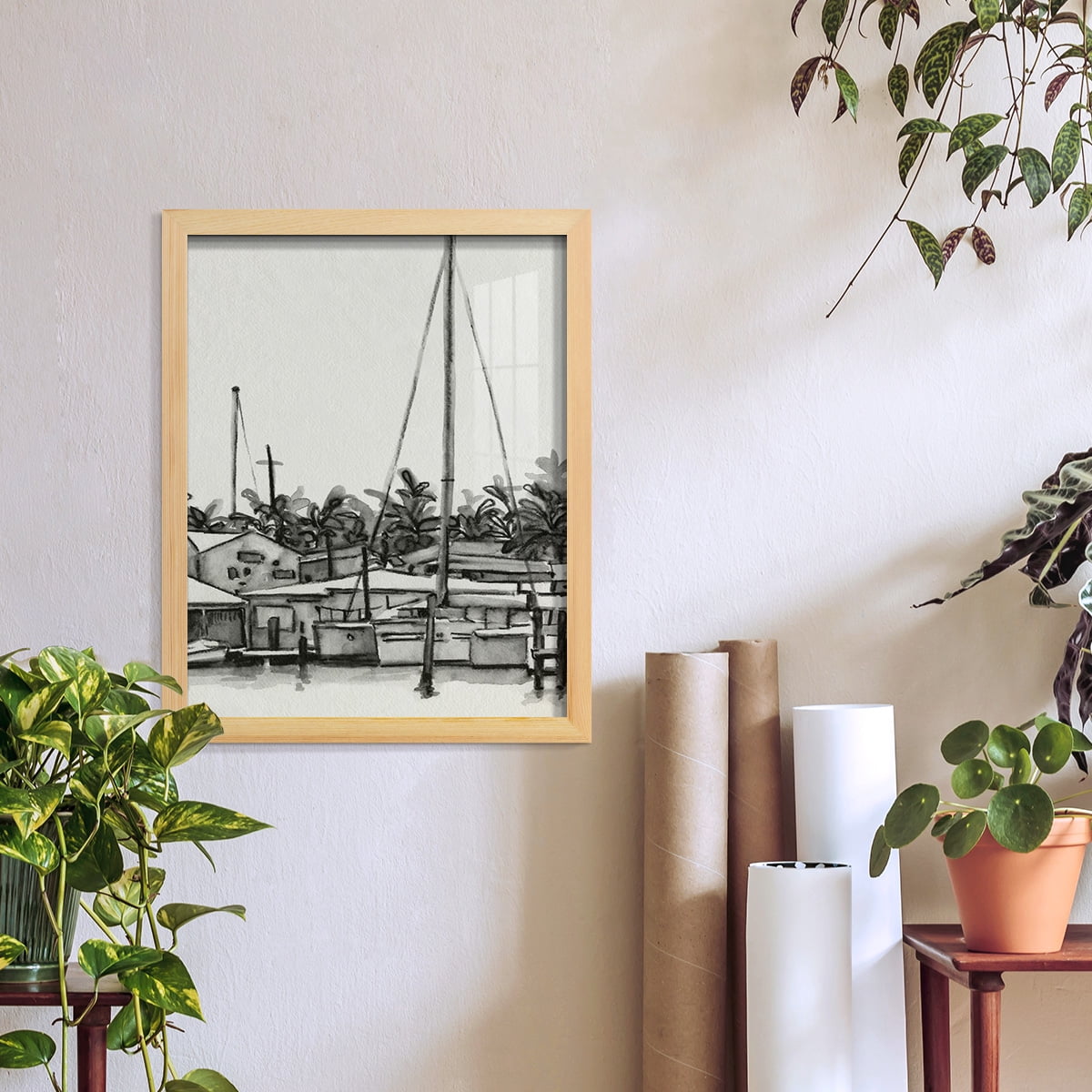 Neutral Tropics III - Framed Print w/glass - Natural Wood