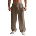 thumbnail image 2 of Mens Casual Pants Drawstring Elastic Waist Lightweight Linen Pants Loose Fit Straight Legs Beach Trousers Coffee S, 2 of 9