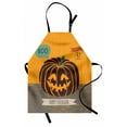 thumbnail image 1 of Halloween Apron, Creepy Pumpkin Says Boo in a Speech Bubbles Grunge Design Print, Unisex Kitchen Bib with Adjustable Neck for Cooking Gardening, Adult Size, Orange Grey and Dark Mauve, by Ambesonne, 1 of 4