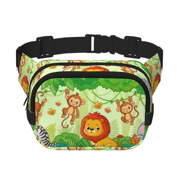 Fotbe African Animals in the Jungle Cangurera Cuadrada con Estampado de Doble Capa, Bolsa de Cintura Ajustable Mini para Hombres y Mujeres