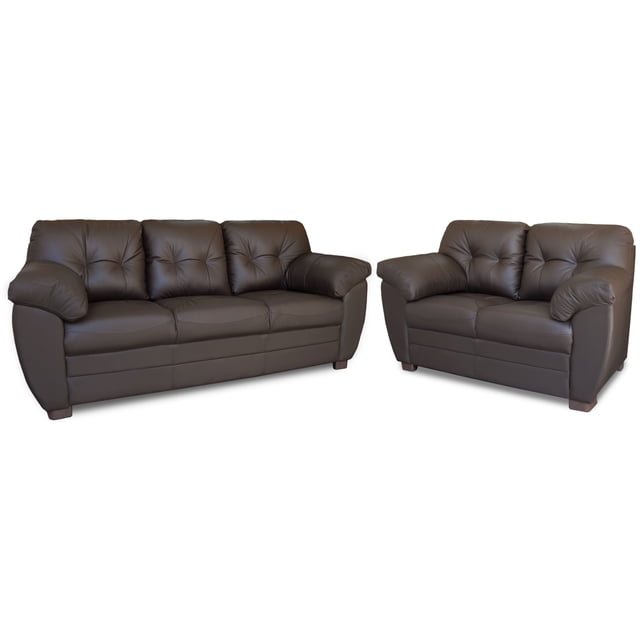 Sala de Piel Genuina Sofá y Love Seat ConfortoPiel Derby Chocolate