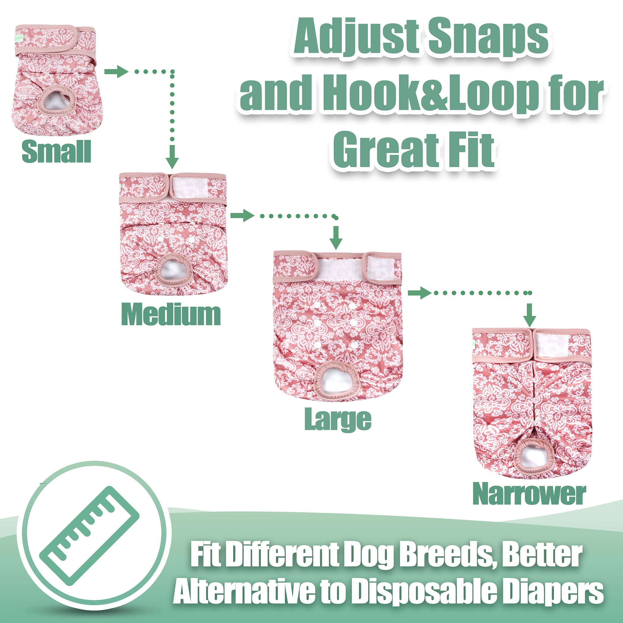 Wegreeco Pack of 3 Reusable Dog Diapers Female, Washable Premium Female Doggie Diapers, Super-Absorbent Dog Wraps, x-Large, Lace