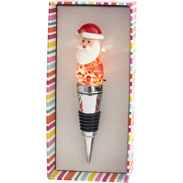 Santa Light Up Christmas Holiday Glass Bottle Stopper