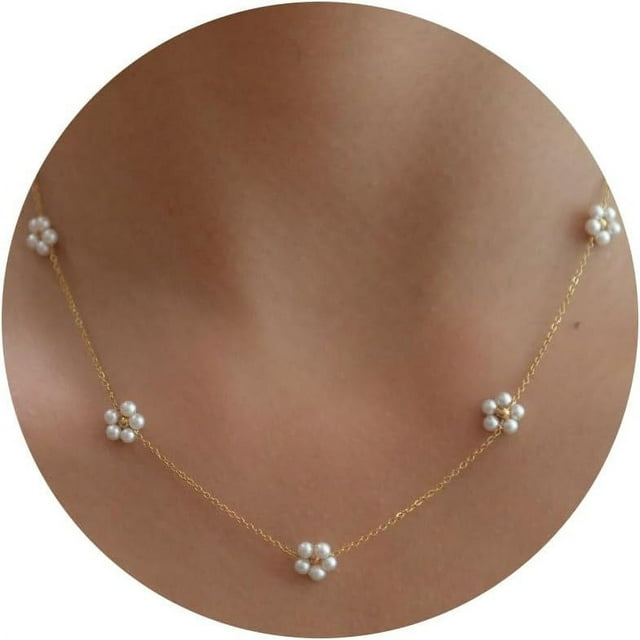 BSGRL Collier de Perles pour Femmes - Collier de Perles Délicat Plaqué Or 14k/or Blanc pour Femmes