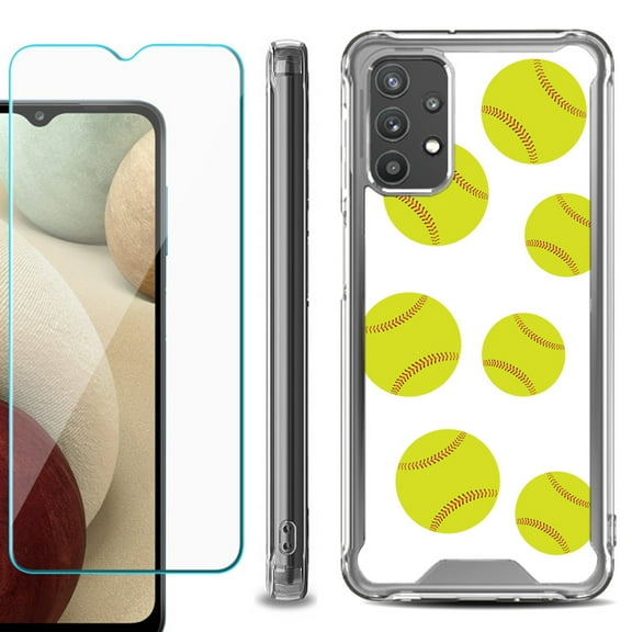 Shockproof Bumper Phone Case for Samsung Galaxy A32 5G, with Tempered Glass Screen Protector, by OneToughShield ® - Softball Seven