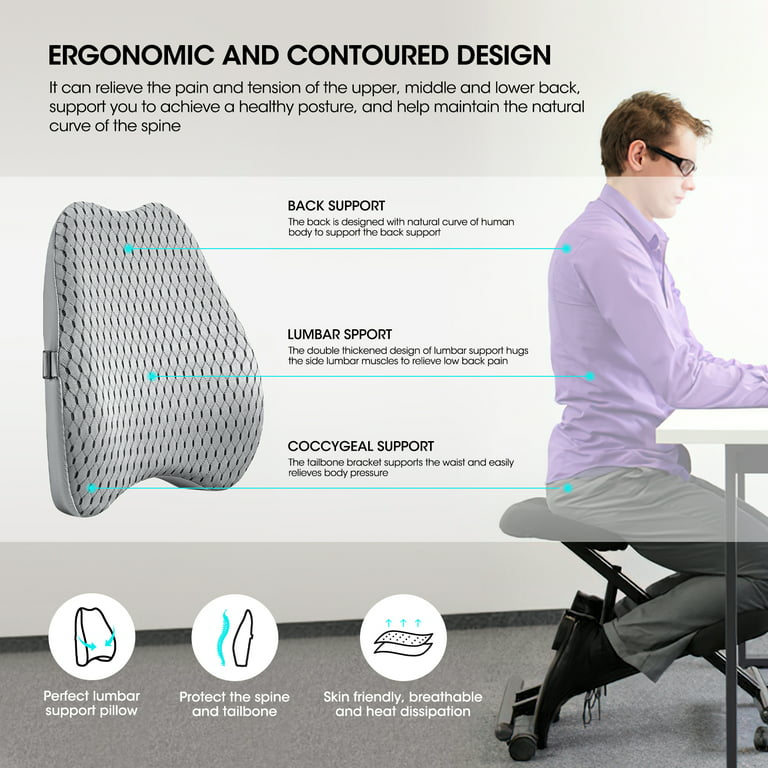 Lumbar Support Pillow for Office Chair Cushion for Back Pain Relief Memory  Foam Back Support Office Chair Ergonomic Back Pillow Lumbar Chushion