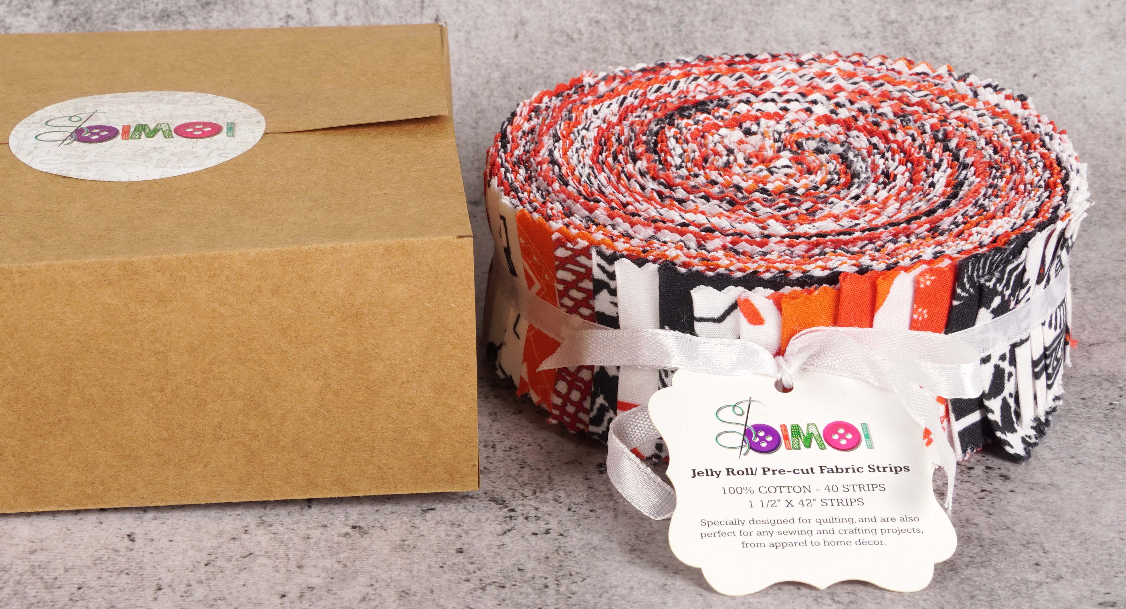 Soimoi 40Pcs Warli Print Precut Fabrics Strips Roll Up 1.5 inches Cotton Jelly Rolls For Quilting - Orange