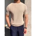 thumbnail image 6 of Men'S Round Neck Short Sleeve Thin Bottoming Shirt Casual Ribbed Knitted Pullover Top Solid Color T-Shirt  L, 6 of 8