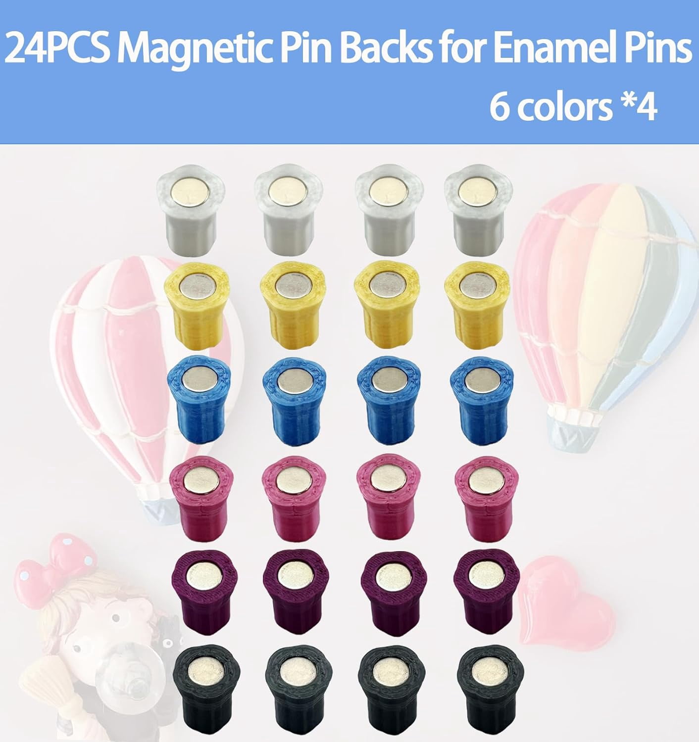 24PCS Magnetic Pin Backs for Enamel Pins/Convert to Refrigerator Magnets/Conversion Tool for Refrigerator/Put Your Pins on Fridge for Decor (Multicolour)