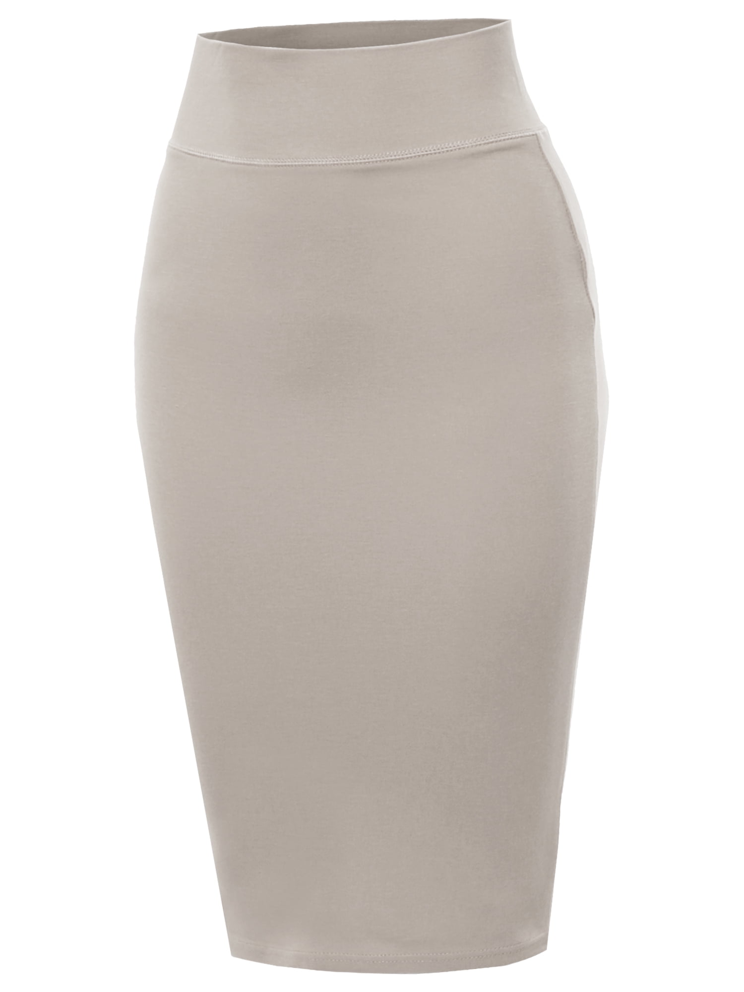 Trendy Slit Stretch Fit Ruffle Solid Knee Length High Waisted Waist Pencil SKIRT 