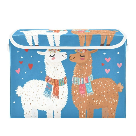 Llama Love Valentine Foldable Storage Bin with Lid and Handle Collapsible Storage Box 16.5 x 12.6 x 11.8 inches