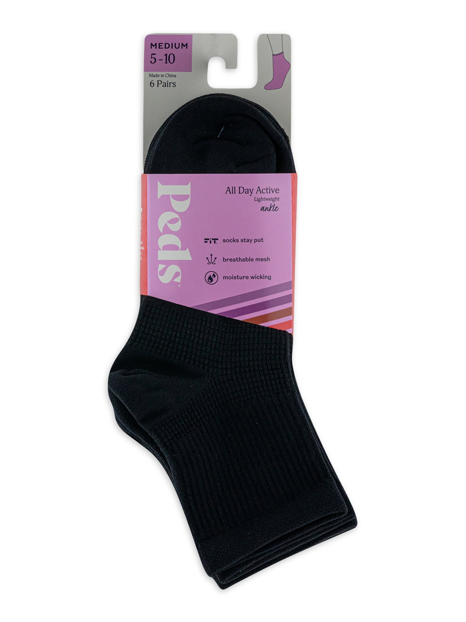 Peds Women's All Day Active Lightweight Nylon Ankle Socks, 6 Pairs