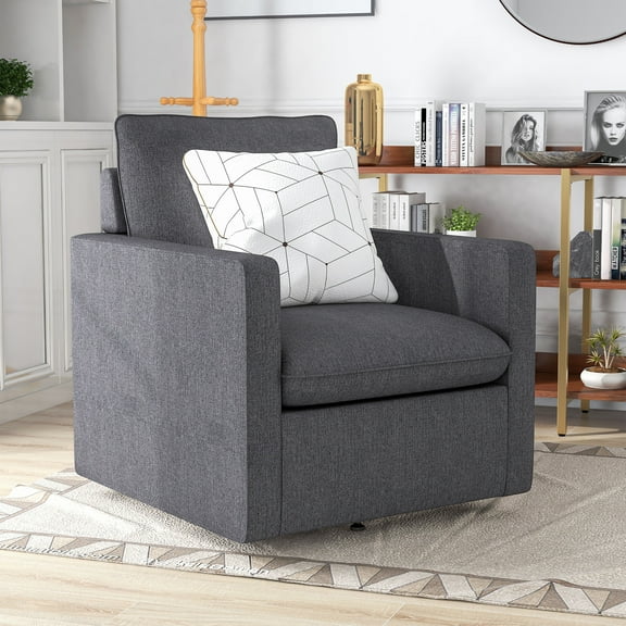 Kamile Upholstered Linen Swivel Armchair, Dark Gray
