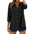 thumbnail image 2 of Endives Women's Linen Shirt 3/4 Sleeve Shirt Fashion Casual Solid Color Shirts Button Down Shirts For Women Spring Summer Black, 2 of 6