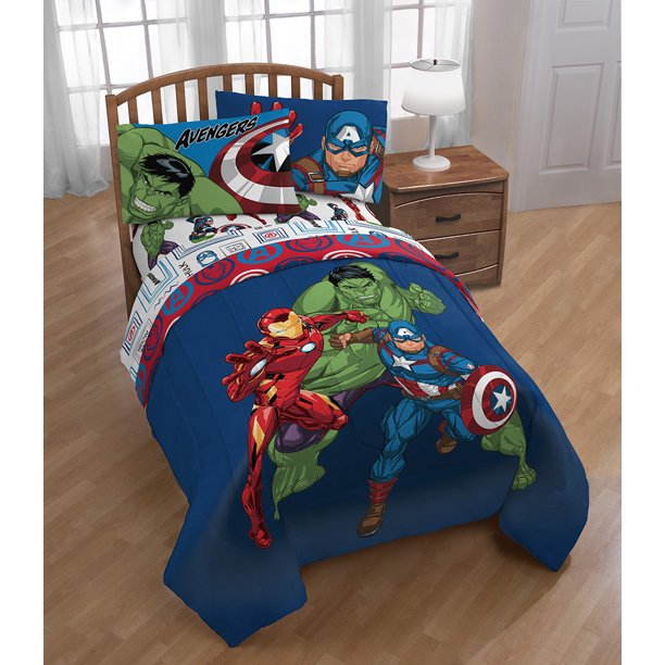 Avengers Hero Time 100 Microfiber Blue Twin Bed Set; Hulk, Iron Man, Captain America Walmart
