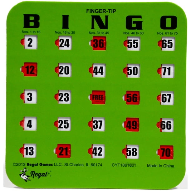 Regal Games 10 Green Fingertip Shutter Slide Bingo Cards