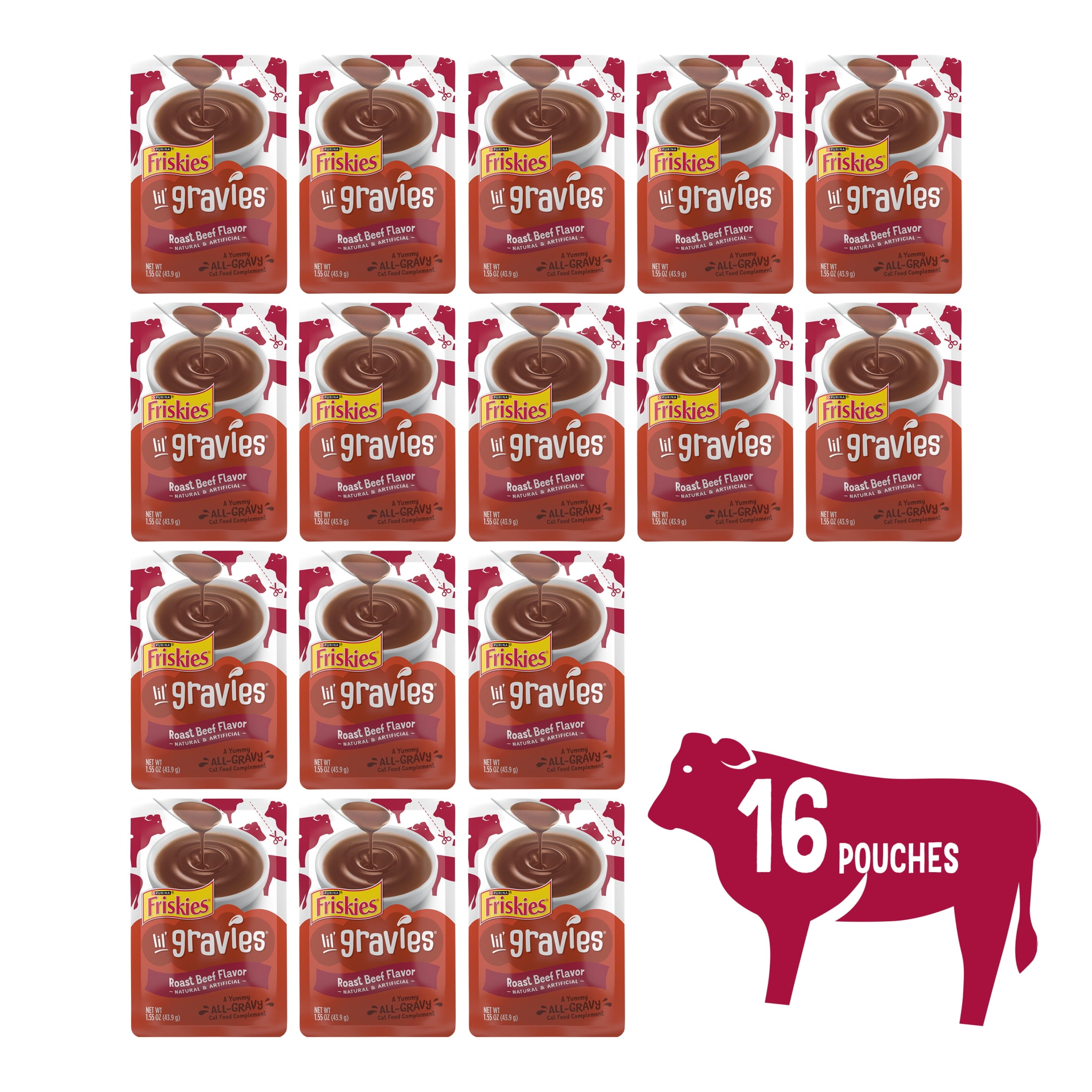 Purina Friskies Lil Gravies, Roast Beef Flavor Gravy, Wet Cat Food, 1.55 oz. Pouch