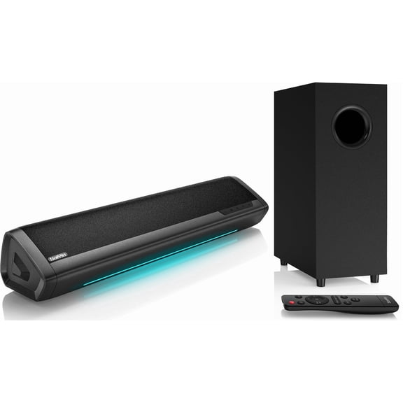 Saiyin Sound Bar for Smart TV with Subwoofer, 2.1 Deep Bass 100W Soundbar TV Speaker Home Theater Surround System PC Gaming Bluetooth/AUX/Optical Connection, Wall Mountable 17-inch
