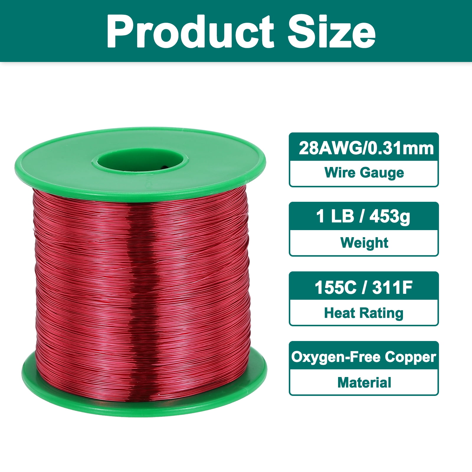 Uxcell 28 AWG Magnet Wire, 28 Gauge Enameled Copper Wire, 1 lb Magnetic Coil Wire for Transformer, Motor, Electric, 155C(311F)