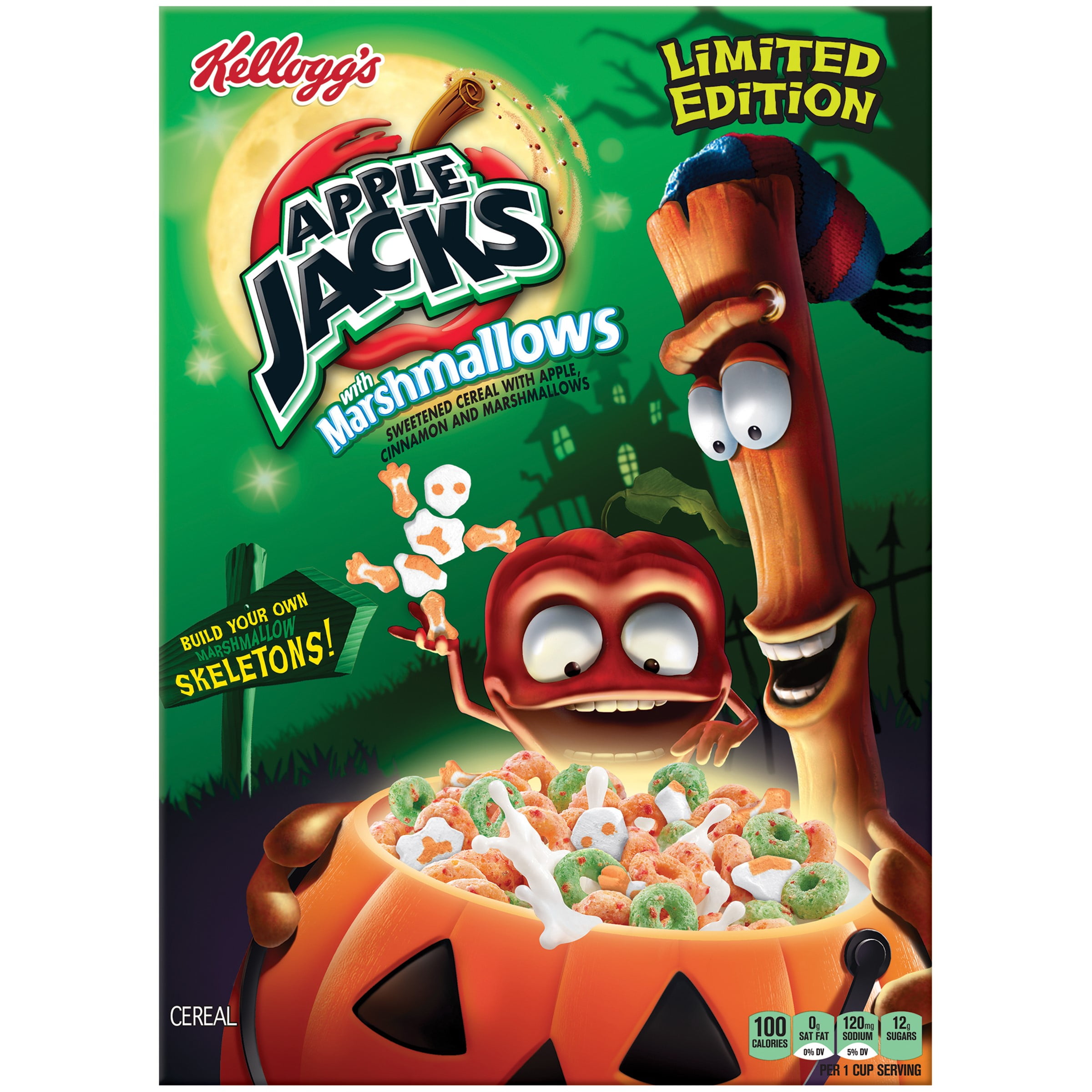 Kellogg's Apple Jacks Cereal, With Spooky Marshmallows, 9.4 Oz