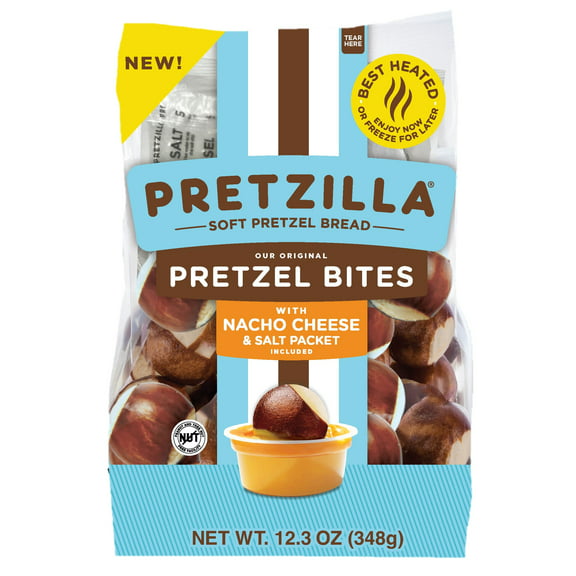 Pretzilla Soft Pretzel Bread Bites with Nacho Cheese Cup and Salt Packet, Vegan, Non-GMO, 12.3 oz