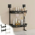 thumbnail image 1 of Portaobjetos de baño montados en la pared | Organizador de 2 niveles para baño o cocina, plástico, negro o blanco, 24 pulgadas x 13 pulgadas | Ahorro de espacio, ganchos para toallas, gran capacidad, 1 of 6