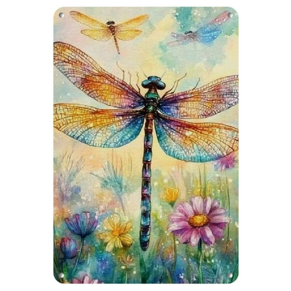 Metal Tin Dragonfly Flowers Sky Novelty Sign for Home Decor, metal tin Sign 8x12 inch Durable Metal Wall Decor for Home, Kitchen, Garden, Bedroom, Pub, Bathroom, Party, Music Hall