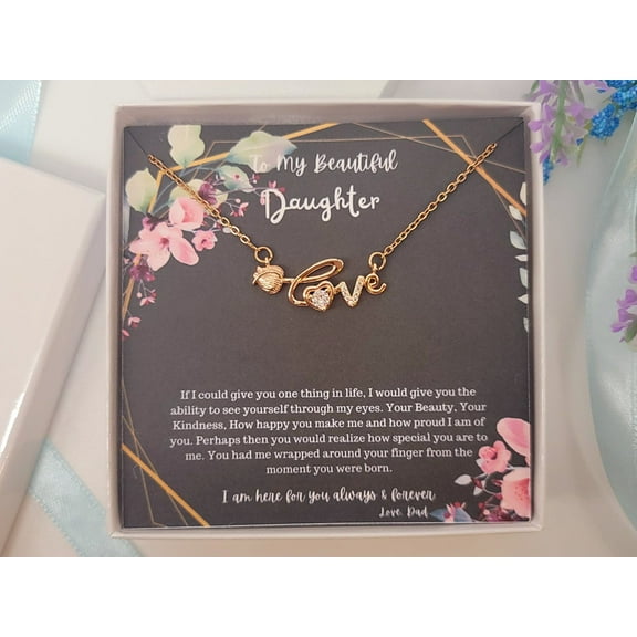 To My Daughter (From Dad) Interlocking Hearts Necklace, Father to Daughter Gift