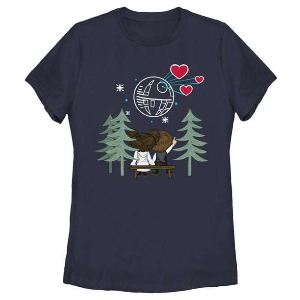 Women's Star Wars Valentine's Day Han and Leia Holding Hands  Graphic Tee Navy Blue Small