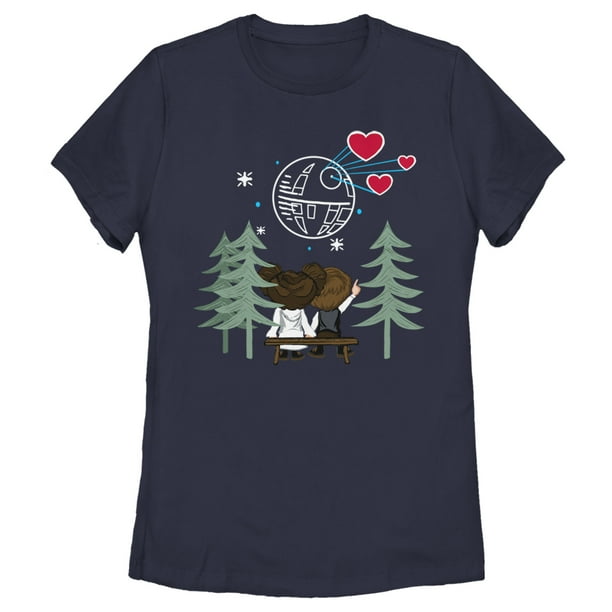 Women's Star Wars Valentine's Day Han and Leia Holding Hands Graphic Tee Navy Blue Small
